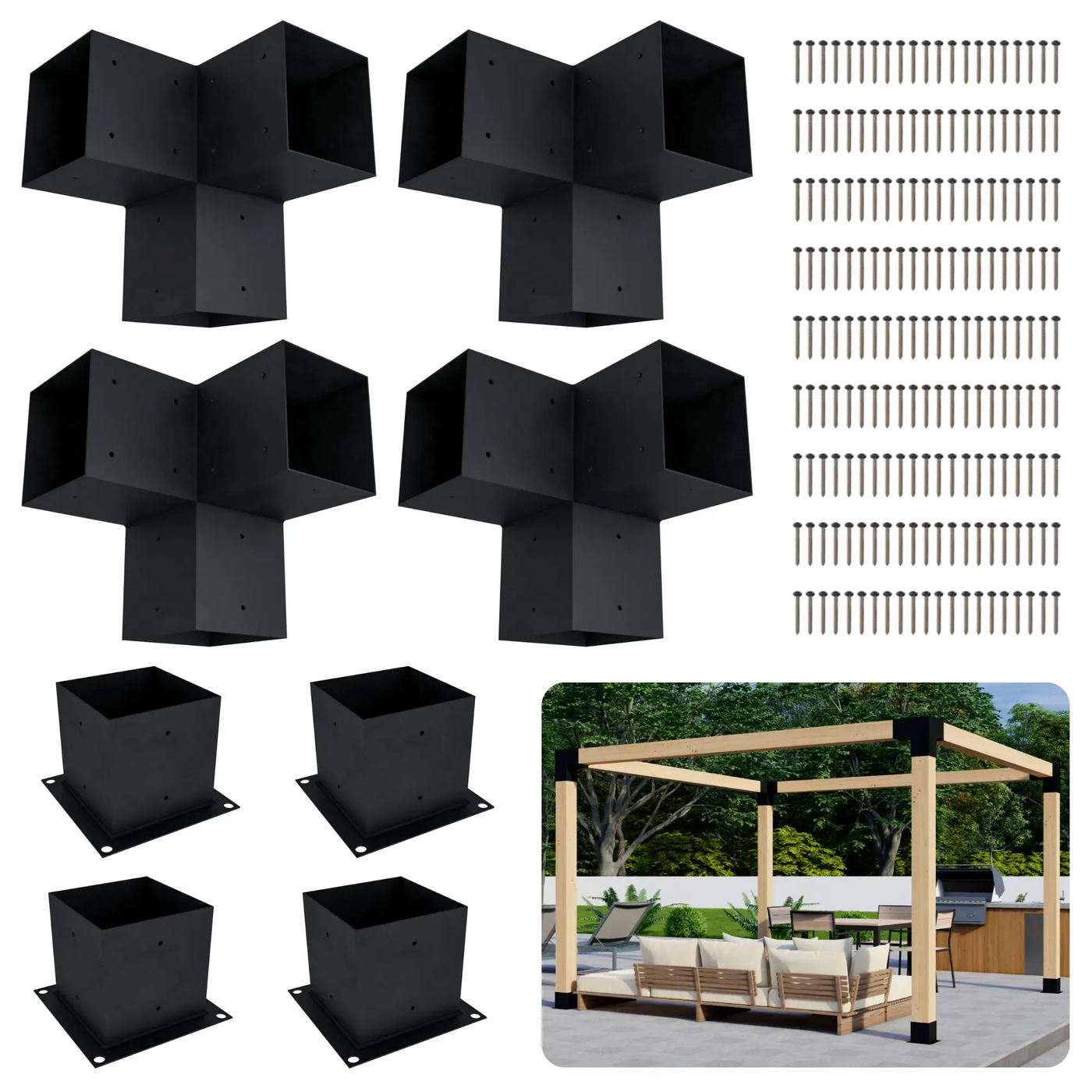 DIY Pergola Bracket Kit for a Freestanding Pergola Frame - Any Size Up to 12' x 12' by Zen Pergolas