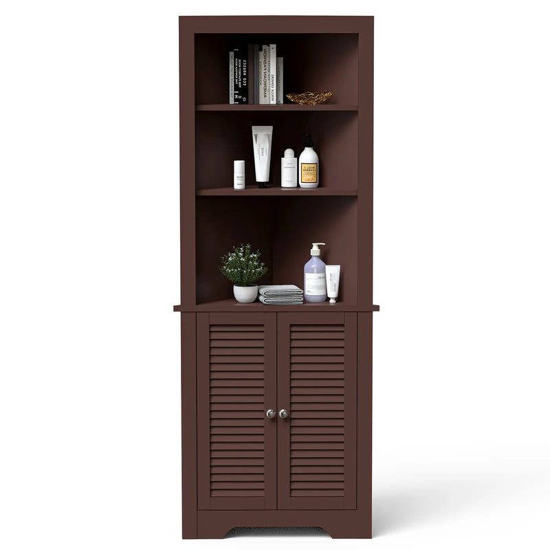 Free Standing Tall Bathroom Corner Storage Cabinet with 3 Shelves by DirectDeals