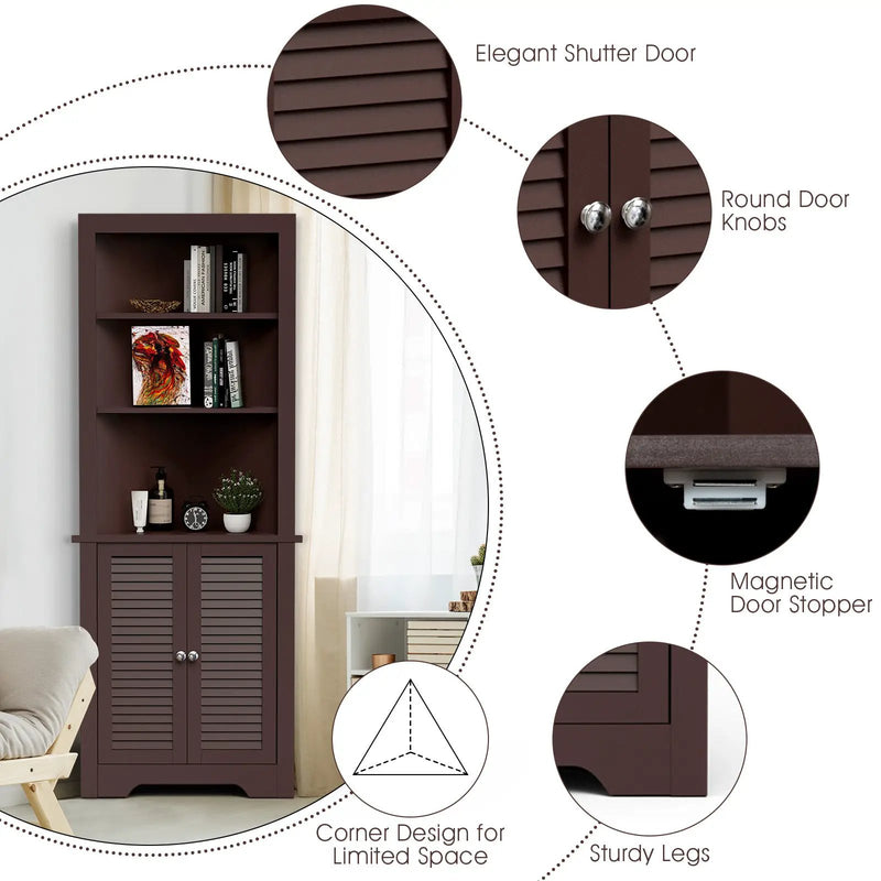 Free Standing Tall Bathroom Corner Storage Cabinet with 3 Shelves by DirectDeals