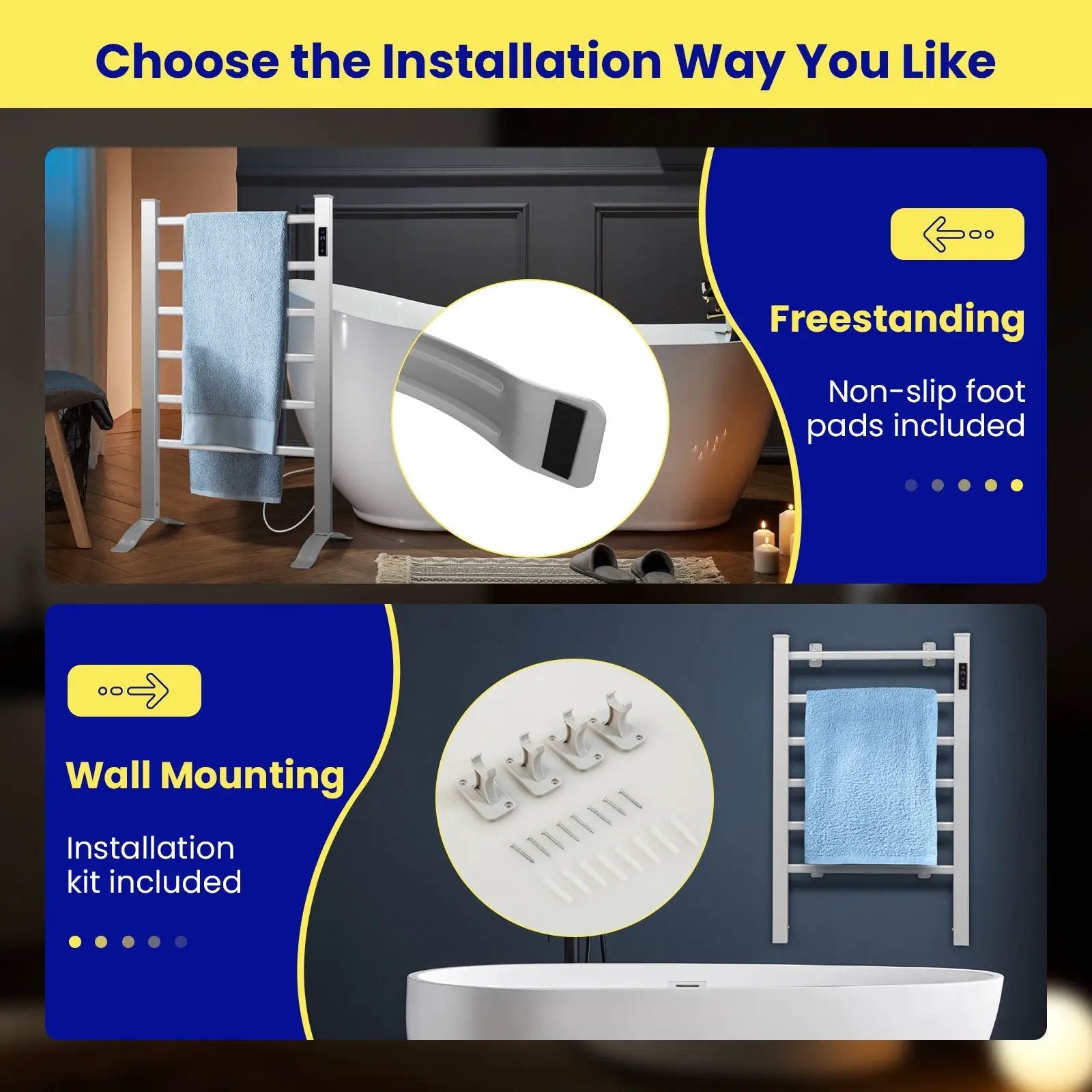 Freestanding and Wall-mounted 6 Bars Towel Warmer with Timer and LED Display by DirectDeals