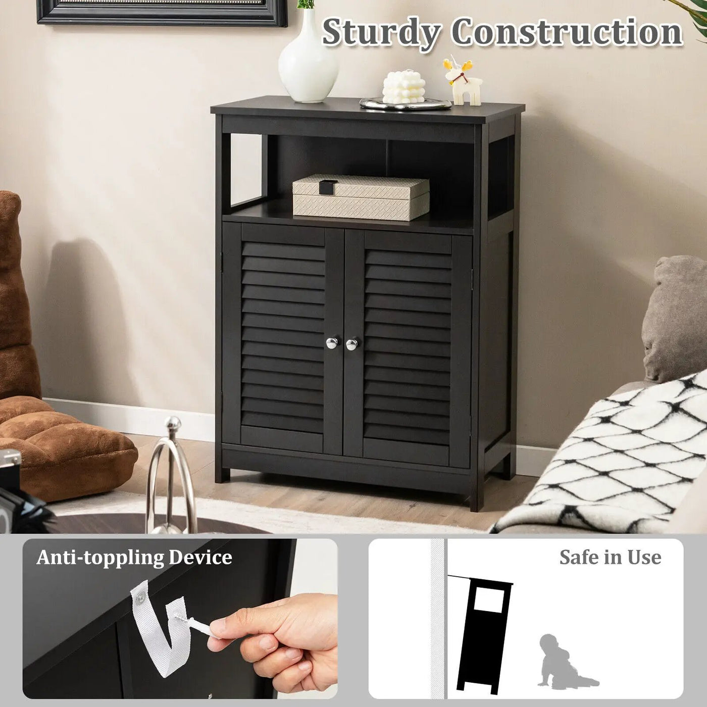 Wood Freestanding Bathroom Storage Cabinet with Double Shutter Door by DirectDeals