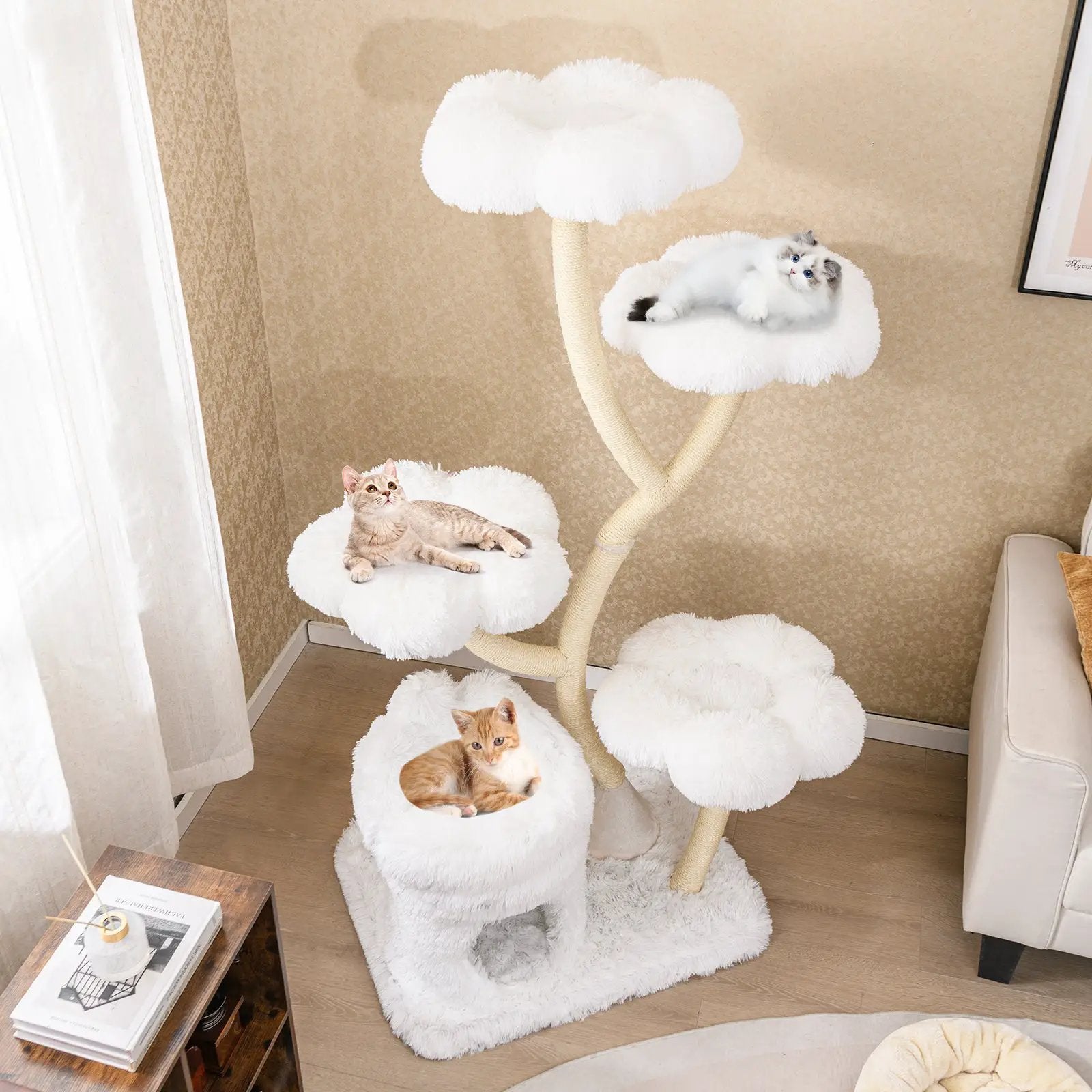 Freestanding Cat Tower with four Flower-shaped Platforms and Sisal Scratching Posts by DirectDeals
