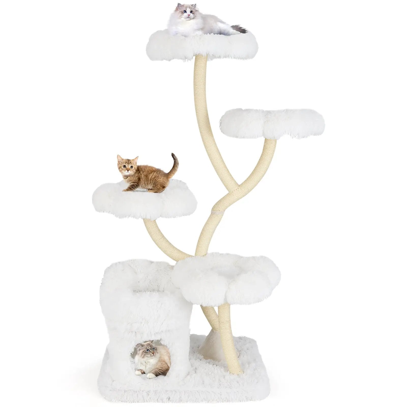 Freestanding Cat Tower with four Flower-shaped Platforms and Sisal Scratching Posts by DirectDeals