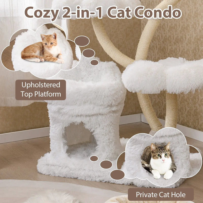 Freestanding Cat Tower with four Flower-shaped Platforms and Sisal Scratching Posts by DirectDeals