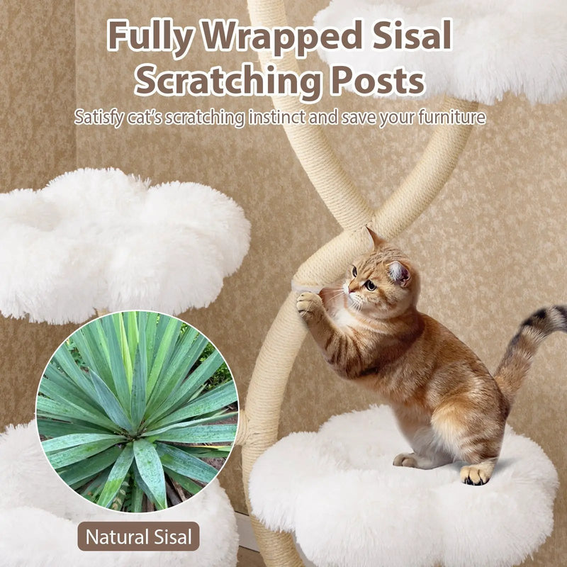 Freestanding Cat Tower with four Flower-shaped Platforms and Sisal Scratching Posts by DirectDeals