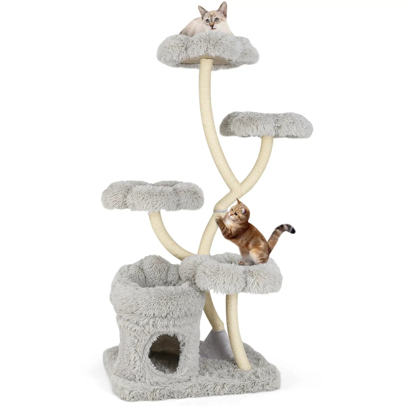 Freestanding Cat Tower with four Flower-shaped Platforms and Sisal Scratching Posts by DirectDeals