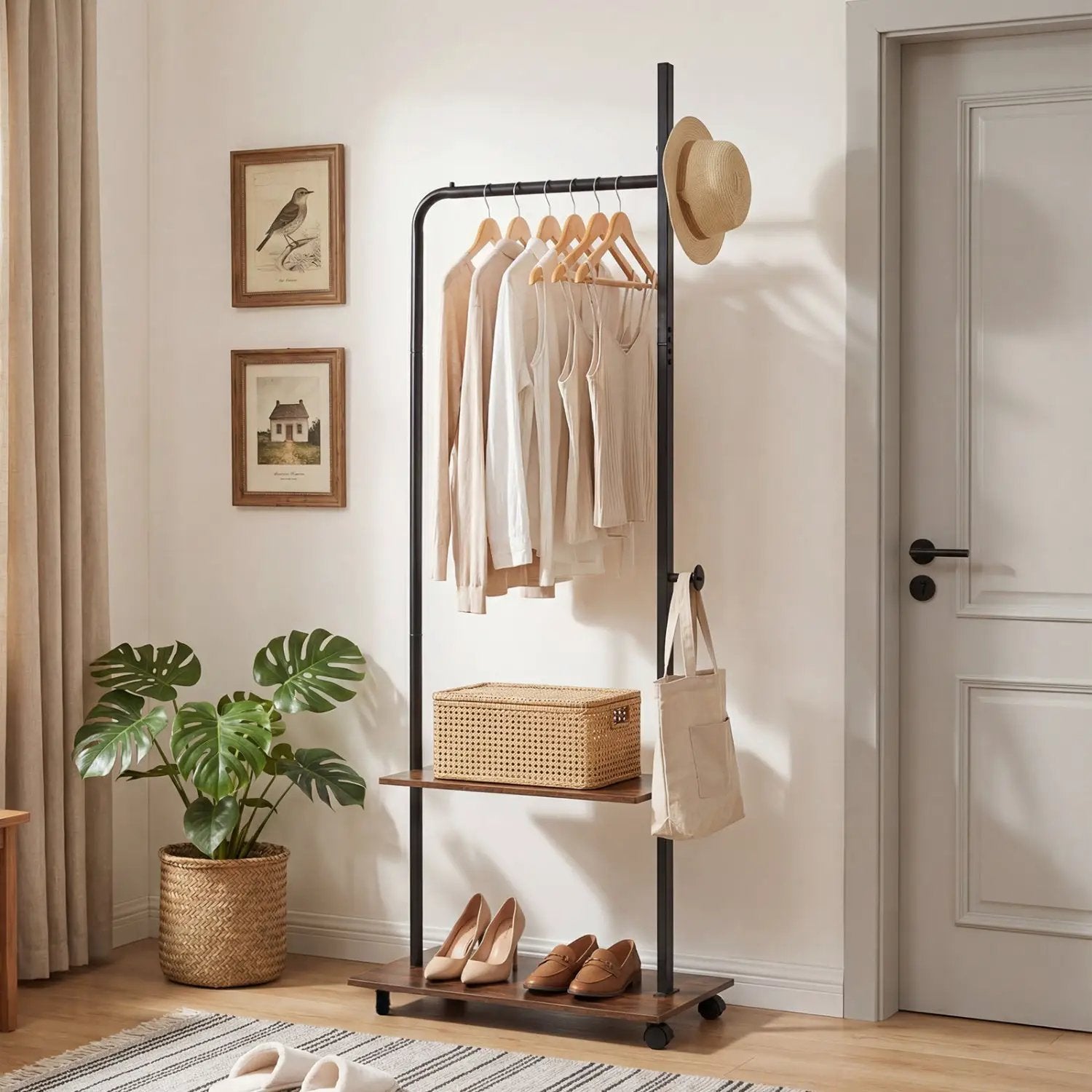 Freestanding Clothing Rack with Wheels and Storage Shelves for Entryway and Bedroom by DirectDeals