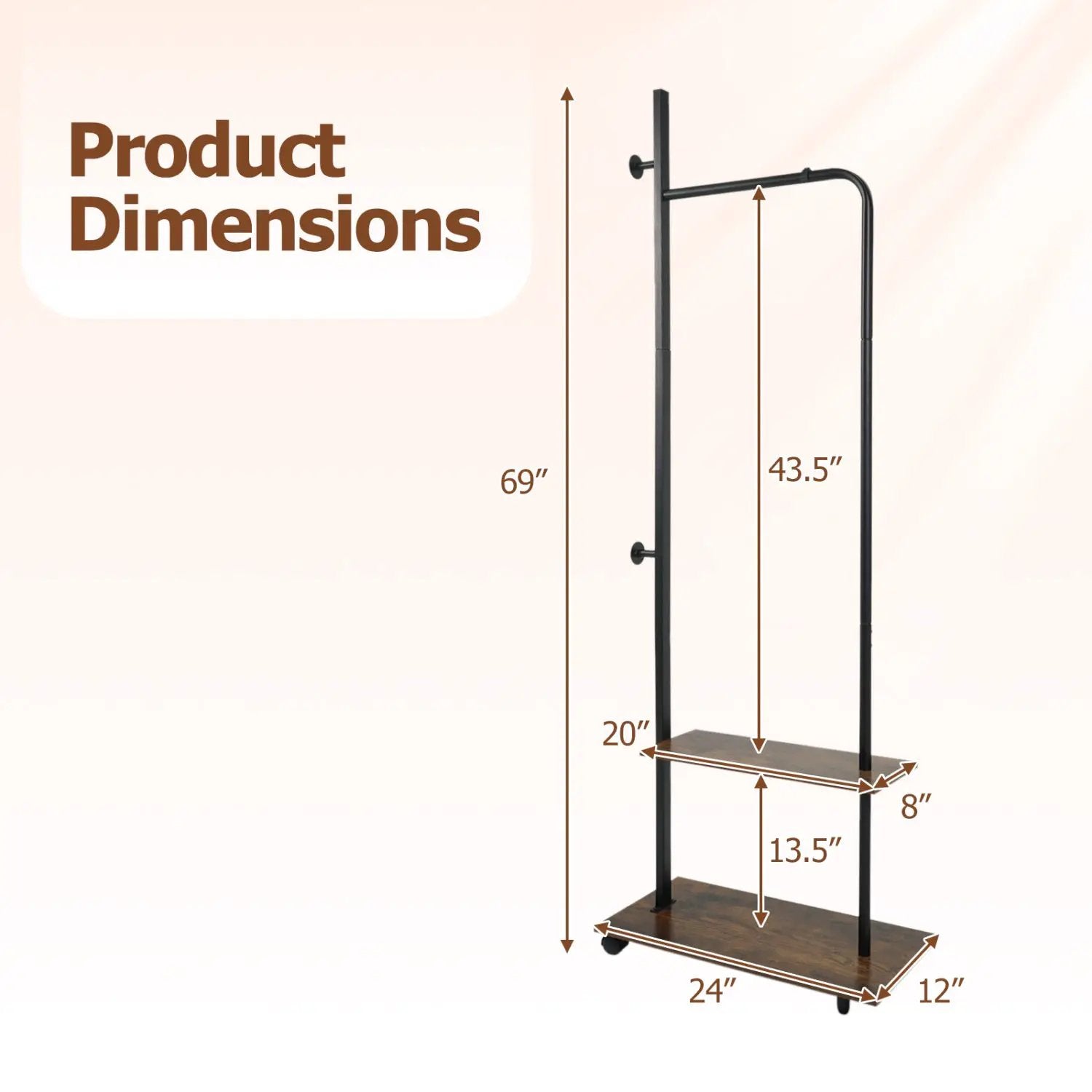 Freestanding Clothing Rack with Wheels and Storage Shelves for Entryway and Bedroom by DirectDeals