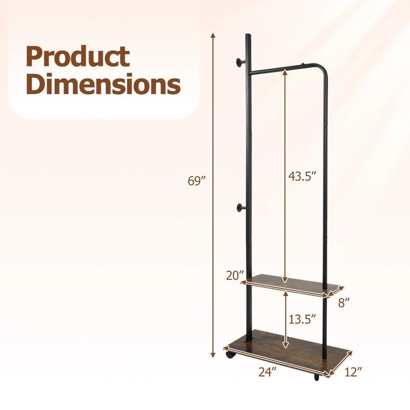 Freestanding Clothing Rack with Wheels and Storage Shelves for Entryway and Bedroom by DirectDeals