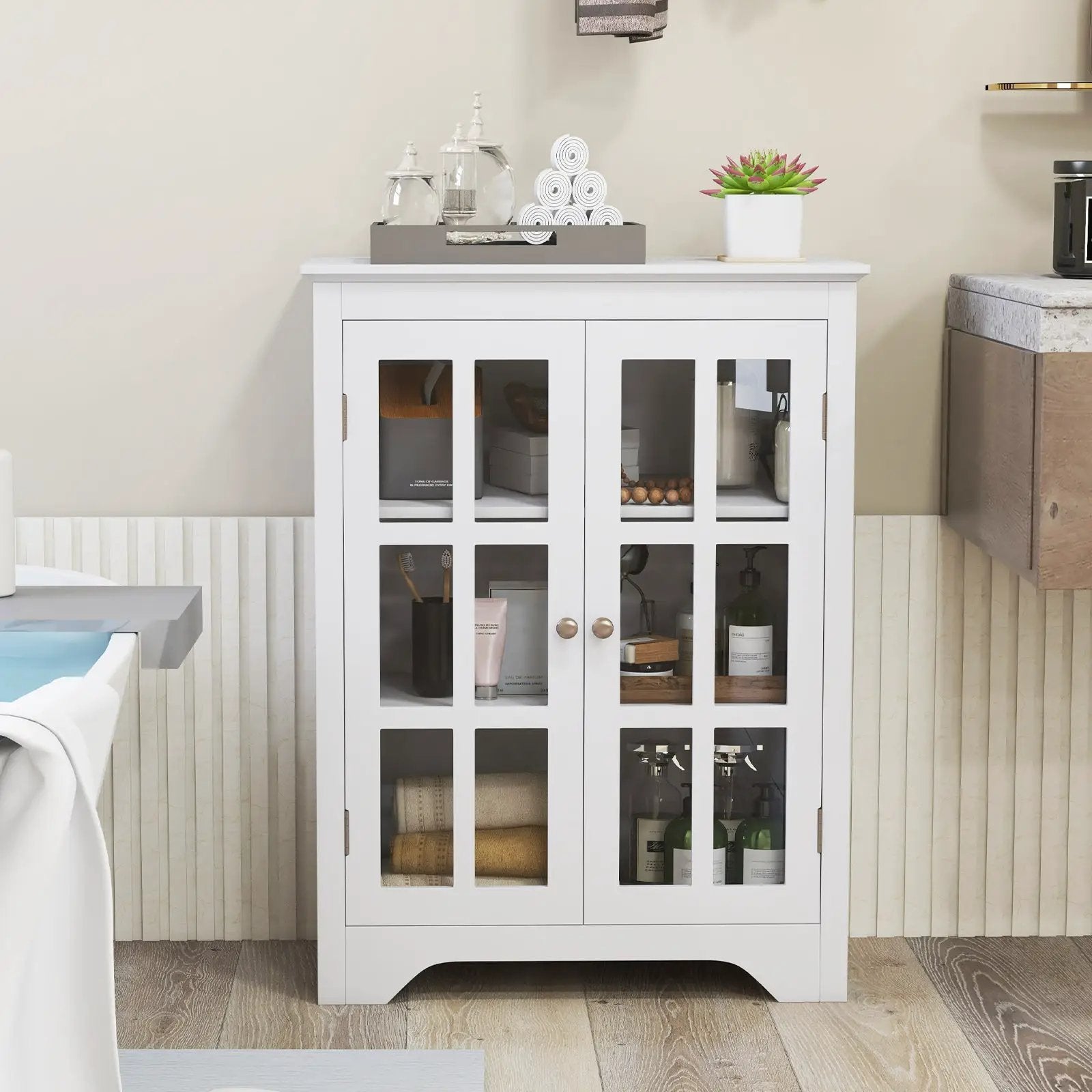 Freestanding Display Storage Cabinet with 2 Glass Doors and Adjustable Shelves by DirectDeals