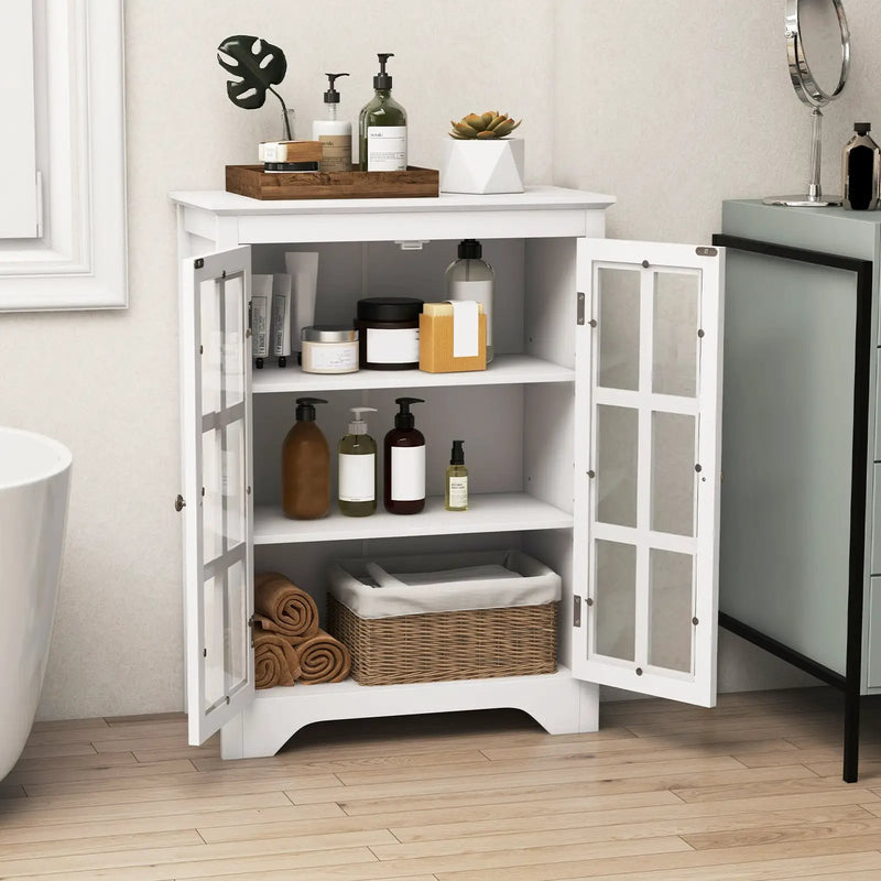 Freestanding Display Storage Cabinet with 2 Glass Doors and Adjustable Shelves by DirectDeals
