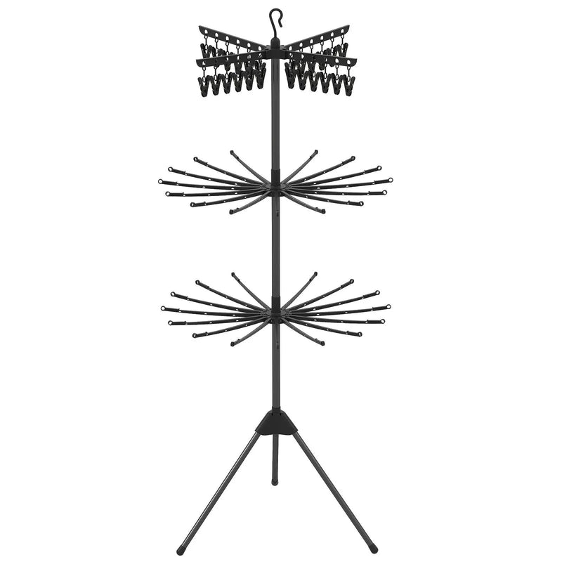 3-Tier Tripod Freestanding Folding Clothes Drying Rack with 24 Clips-Black by DirectDeals