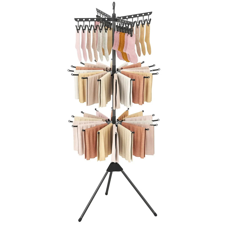 3-Tier Tripod Freestanding Folding Clothes Drying Rack with 24 Clips-Black by DirectDeals