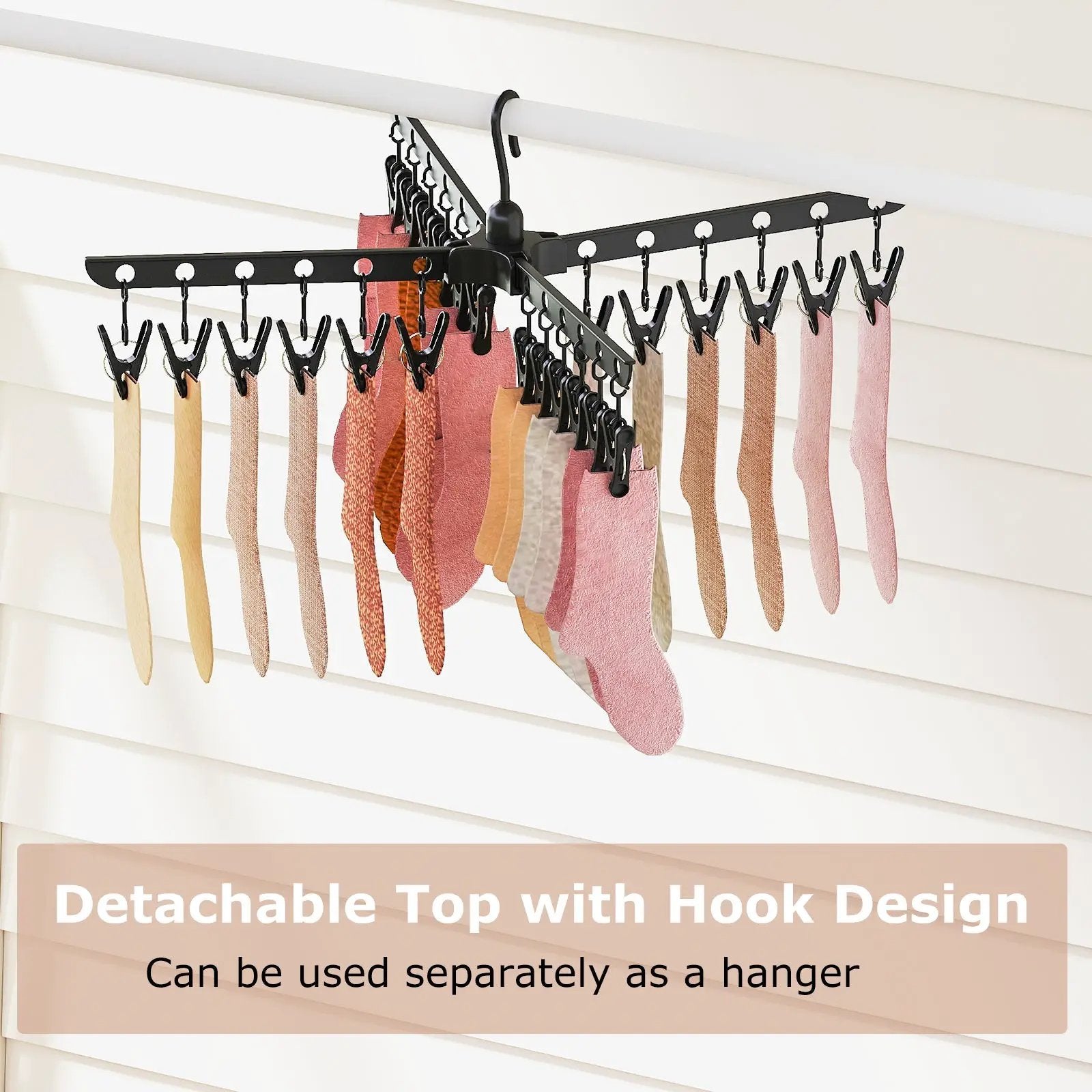 3-Tier Tripod Freestanding Folding Clothes Drying Rack with 24 Clips-Black by DirectDeals