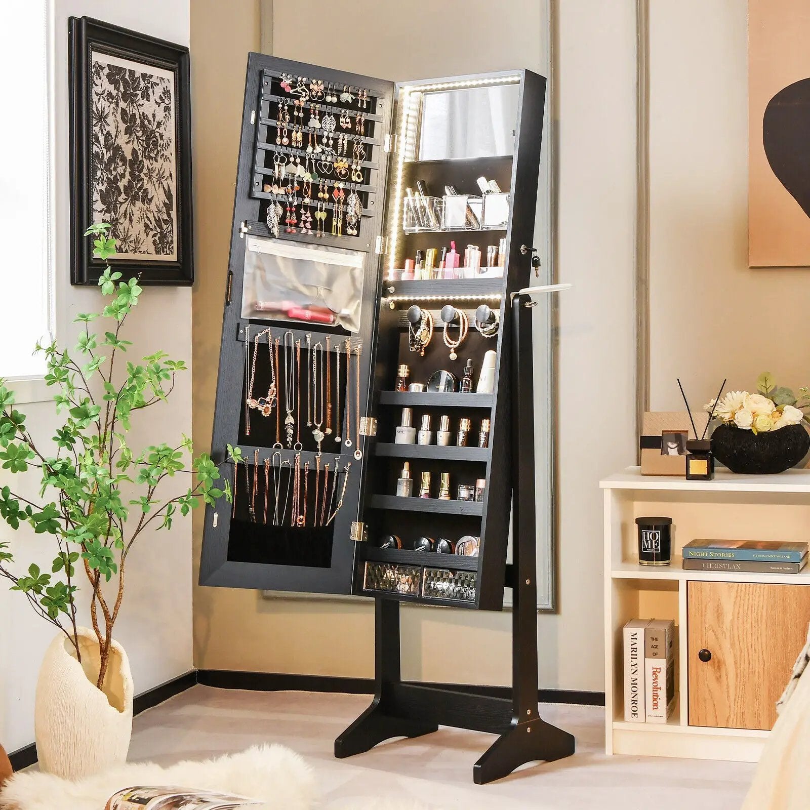 Freestanding Jewelry Cabinet with Full Length HD Mirror by DirectDeals