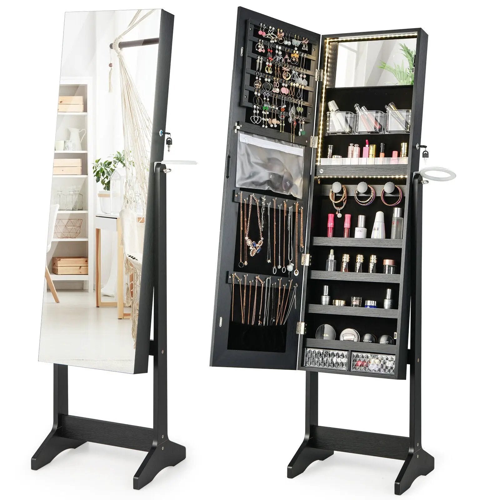 Freestanding Jewelry Cabinet with Full Length HD Mirror by DirectDeals