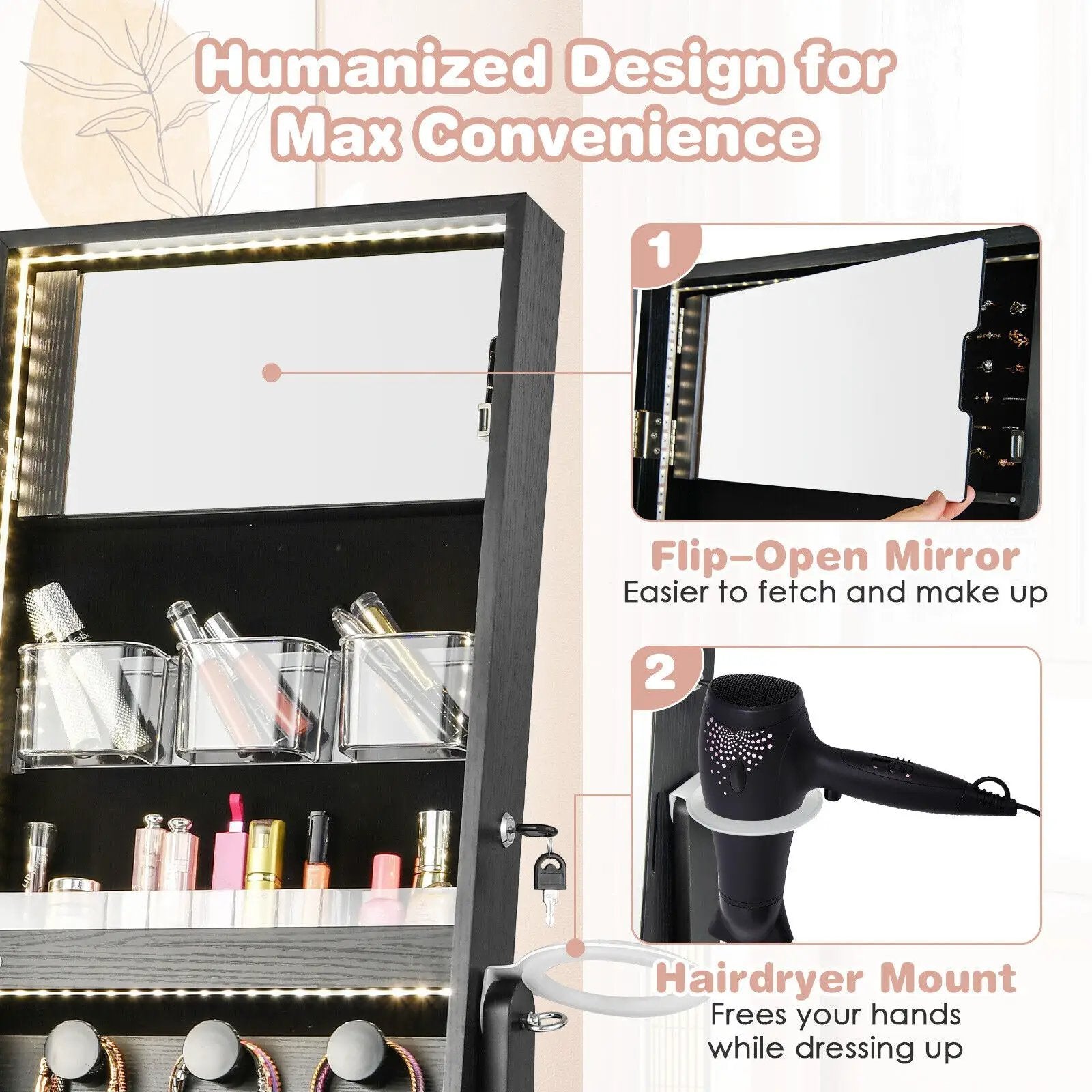 Freestanding Jewelry Cabinet with Full Length HD Mirror by DirectDeals