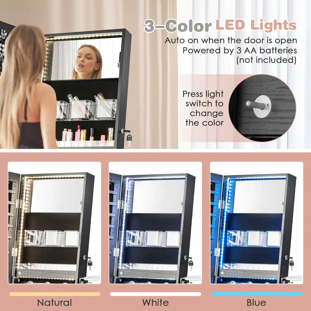 Freestanding Jewelry Cabinet with Full Length HD Mirror, photo 8 of 9