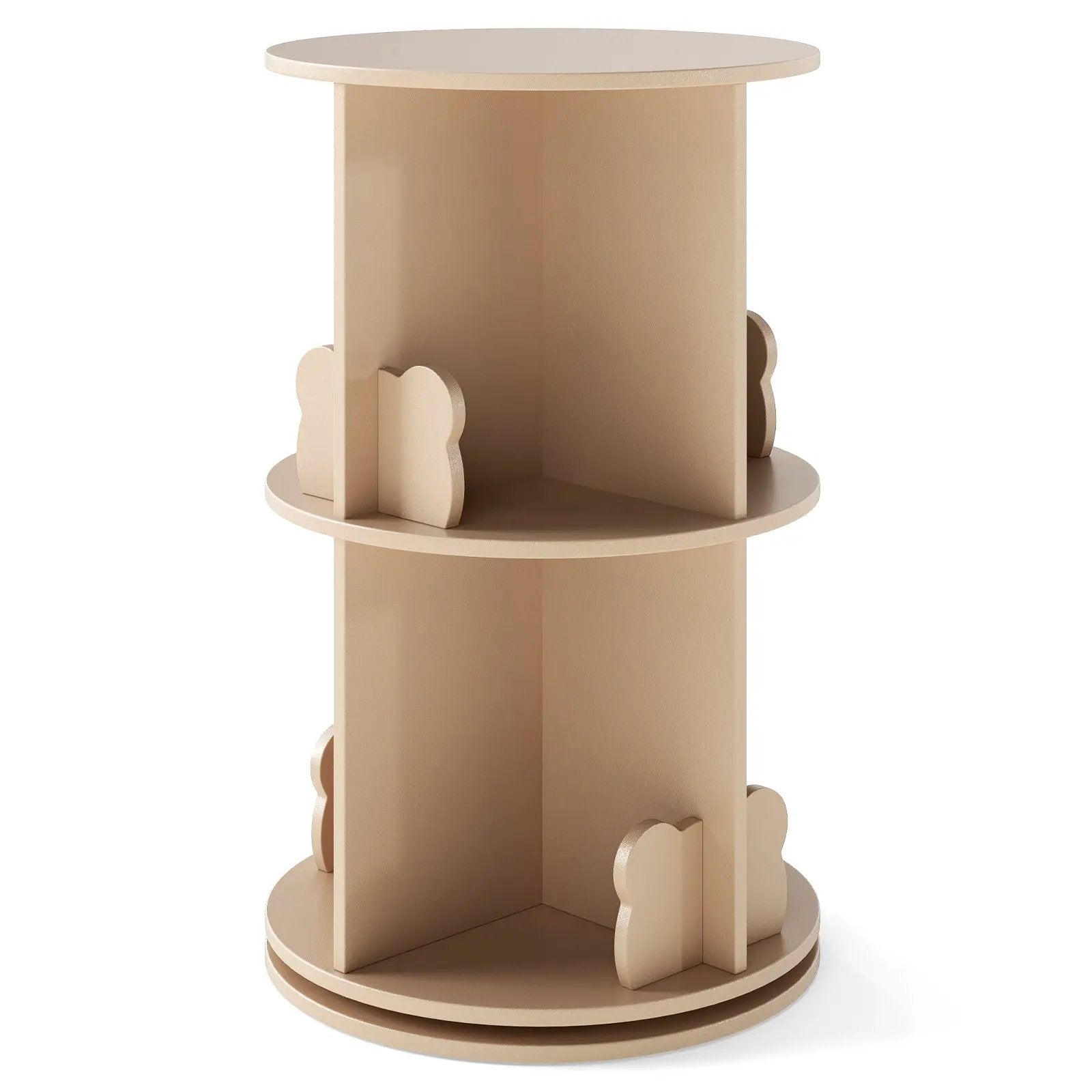 2 Tier Freestanding Kids Rotating Bookshelf Storage Rack with Bear Baffles-Natural by DirectDeals