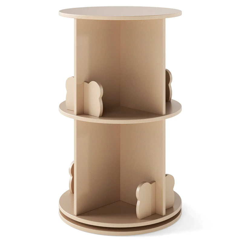 2 Tier Freestanding Kids Rotating Bookshelf Storage Rack with Bear Baffles-Natural by DirectDeals