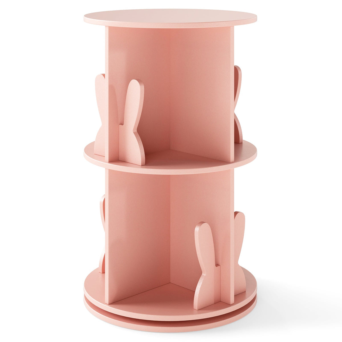 2 Tier Freestanding Kids Rotating Bookshelf Storage Rack with Bunny Baffles, photo 3 of 9