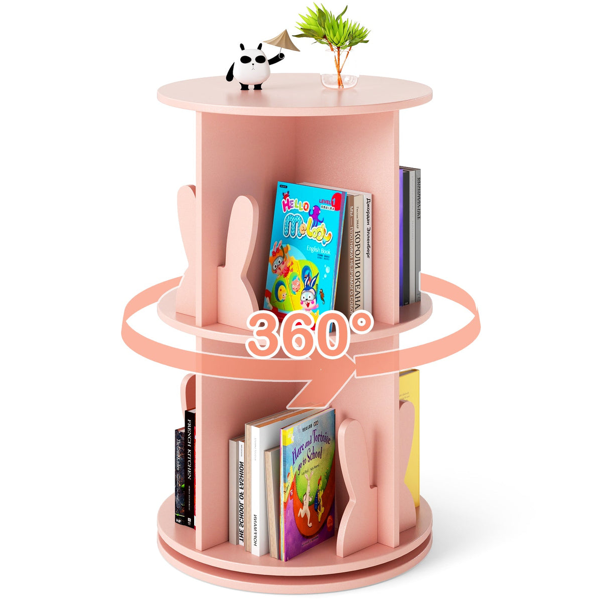 2 Tier Freestanding Kids Rotating Bookshelf Storage Rack with Bunny Baffles, photo 4 of 9