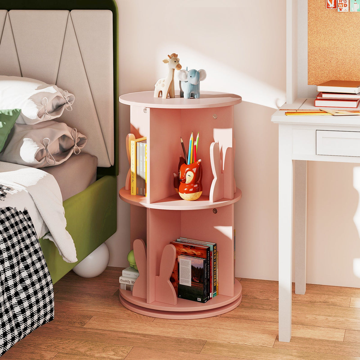 2 Tier Freestanding Kids Rotating Bookshelf Storage Rack with Bunny Baffles, photo 6 of 9