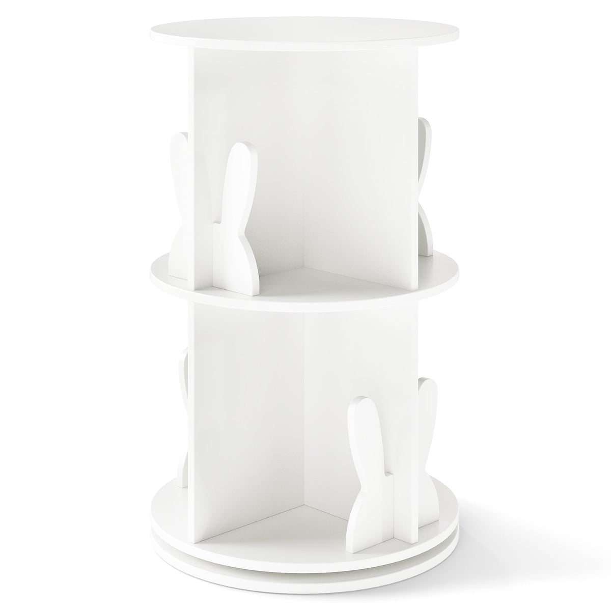 2 Tier Freestanding Kids Rotating Bookshelf Storage Rack with Bunny Baffles, photo 9 of 9