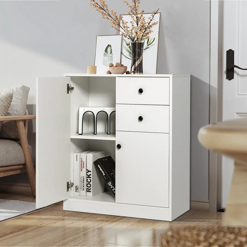 2-Door Free-standing Kitchen Sideboard with Adjustable Shelves-White by DirectDeals