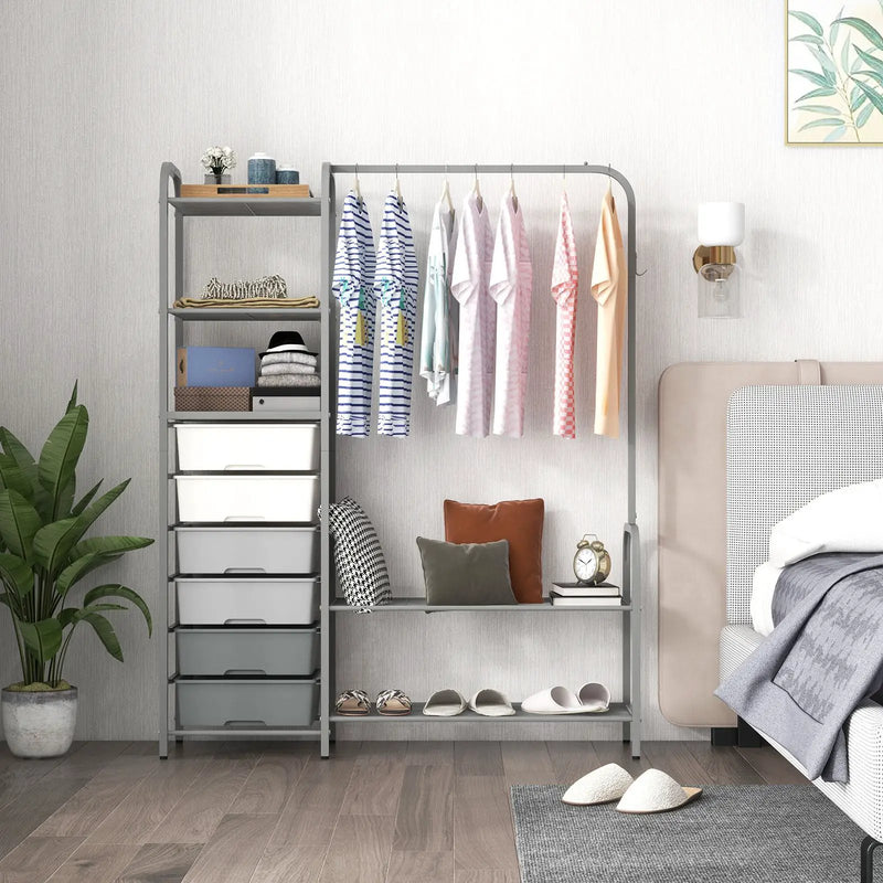 Free Standing Closet Organizer with Removable Drawers and Shelves-Gray by DirectDeals