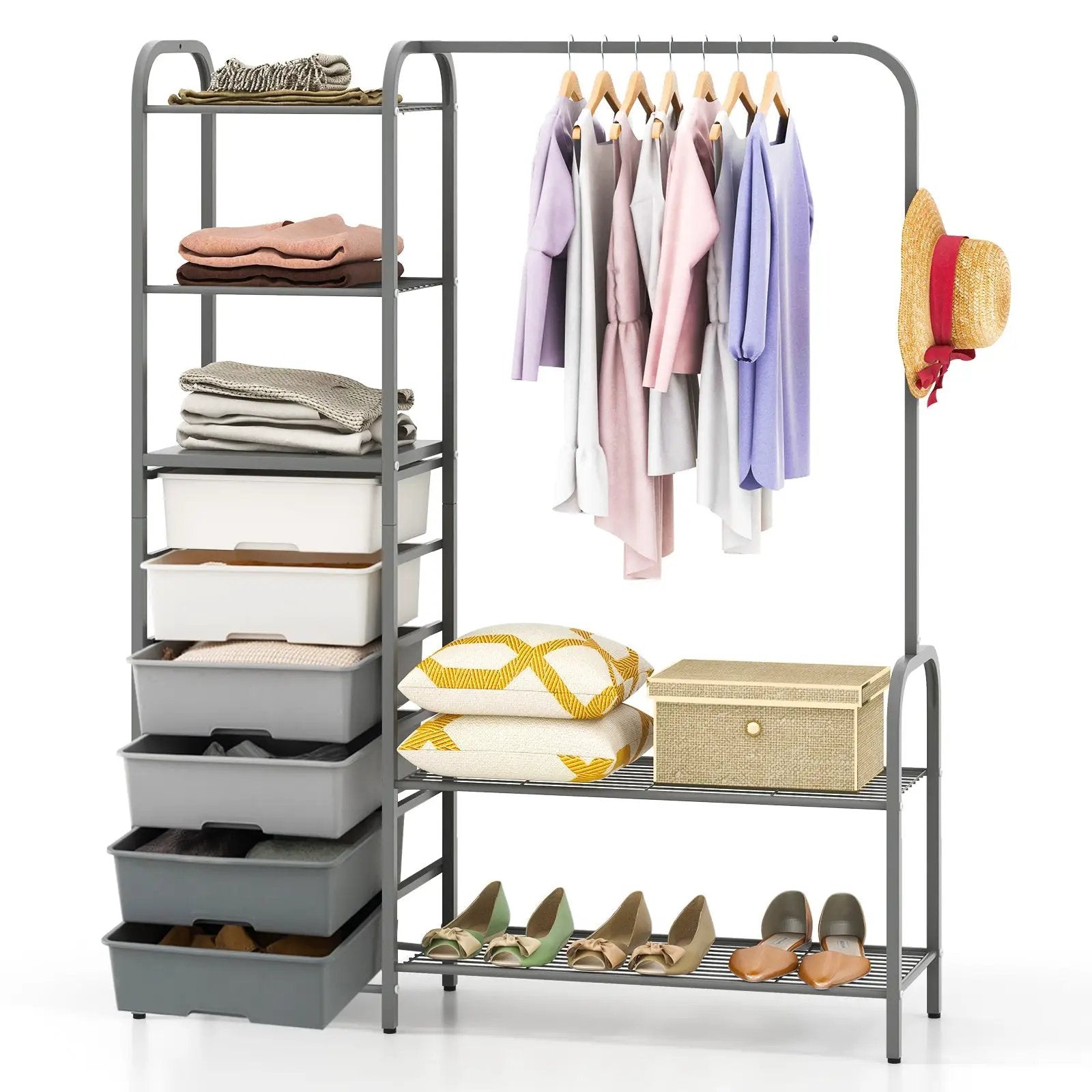 Free Standing Closet Organizer with Removable Drawers and Shelves-Gray by DirectDeals