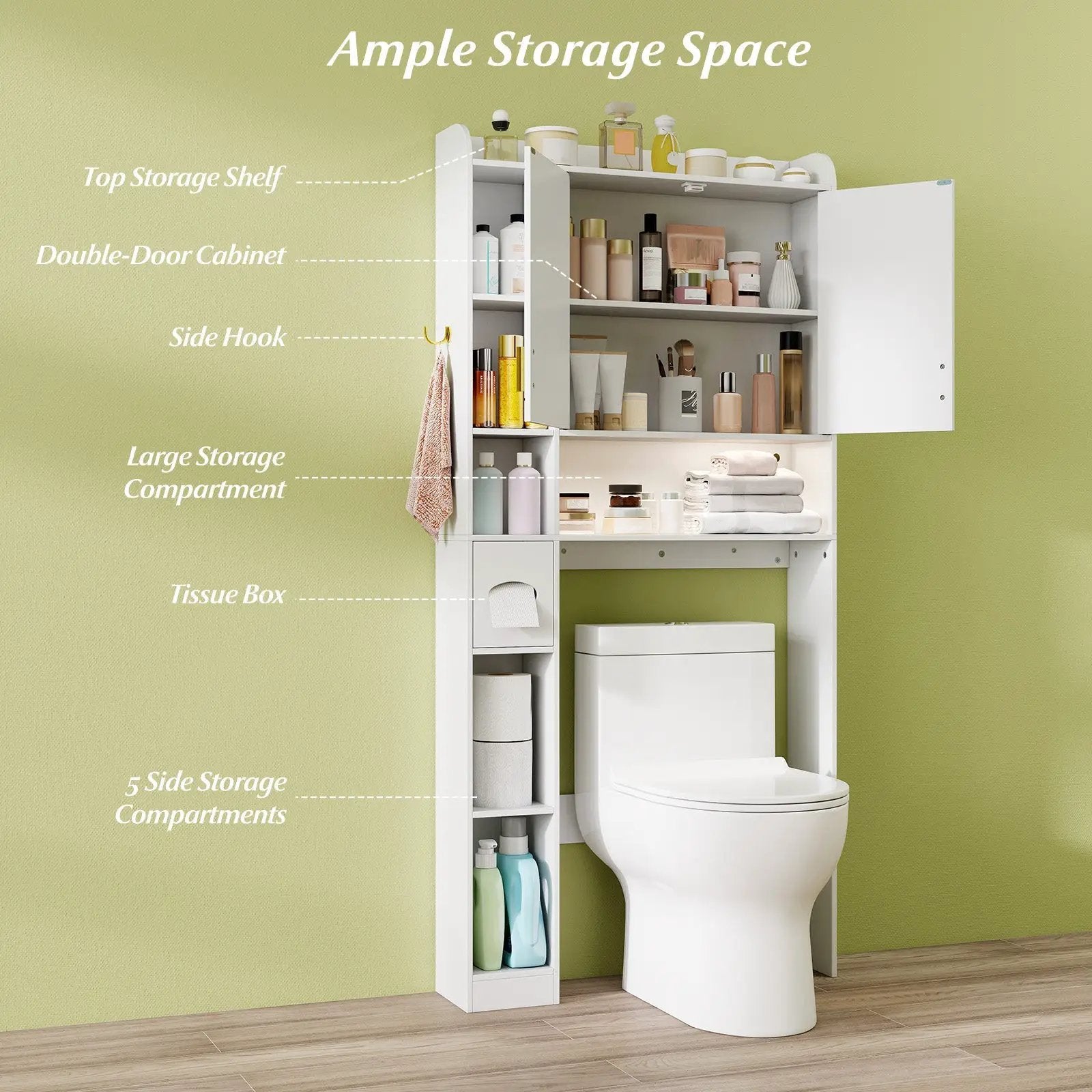 Freestanding Storage Cabinet Above Toilet with 2-Door Cabinet-White by DirectDeals
