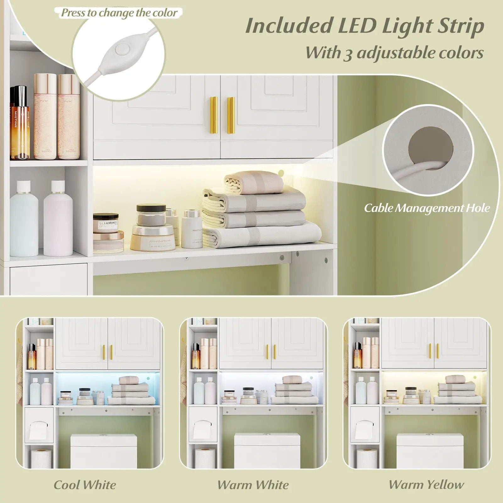 Freestanding Storage Cabinet Above Toilet with 2-Door Cabinet-White by DirectDeals