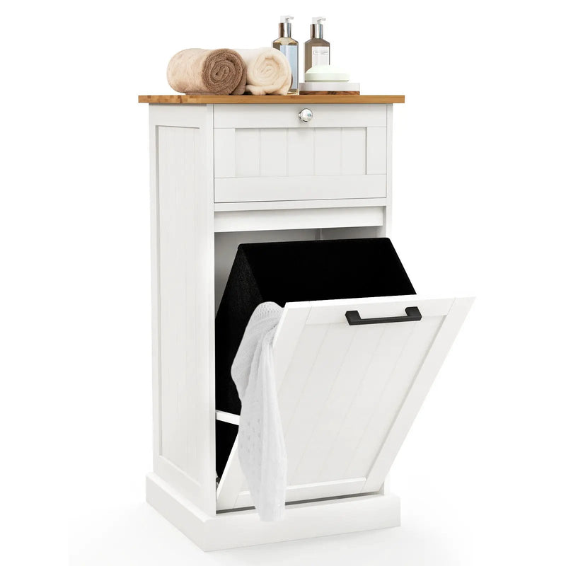 Freestanding Tilt Out Laundry Cabinet with Basket-White by DirectDeals