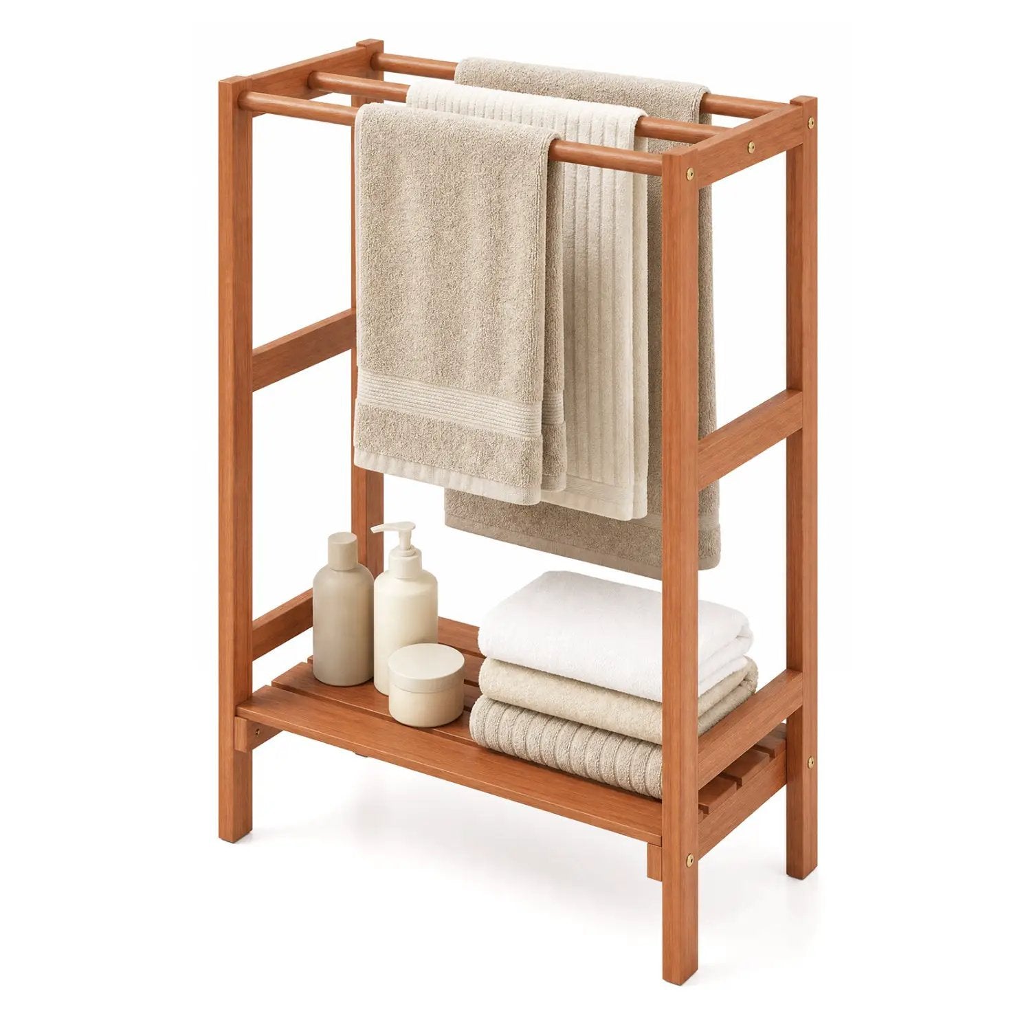 Freestanding Towel Rack with 3 Bars and Bottom Shelf by DirectDeals