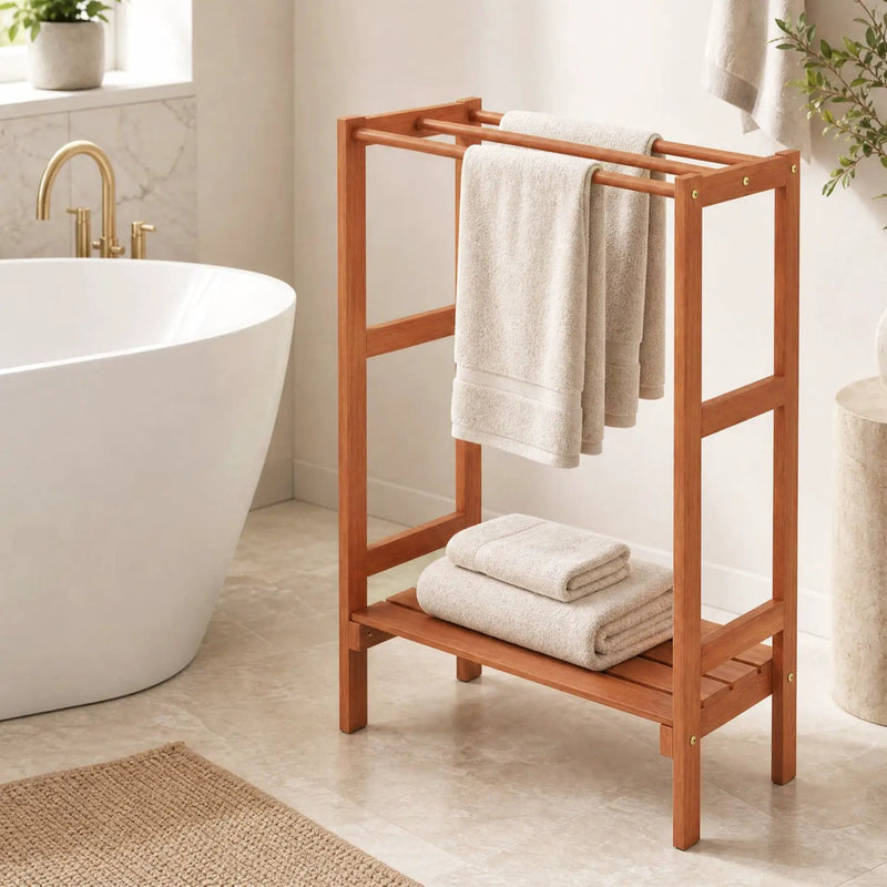 Freestanding Towel Rack with 3 Bars and Bottom Shelf by DirectDeals