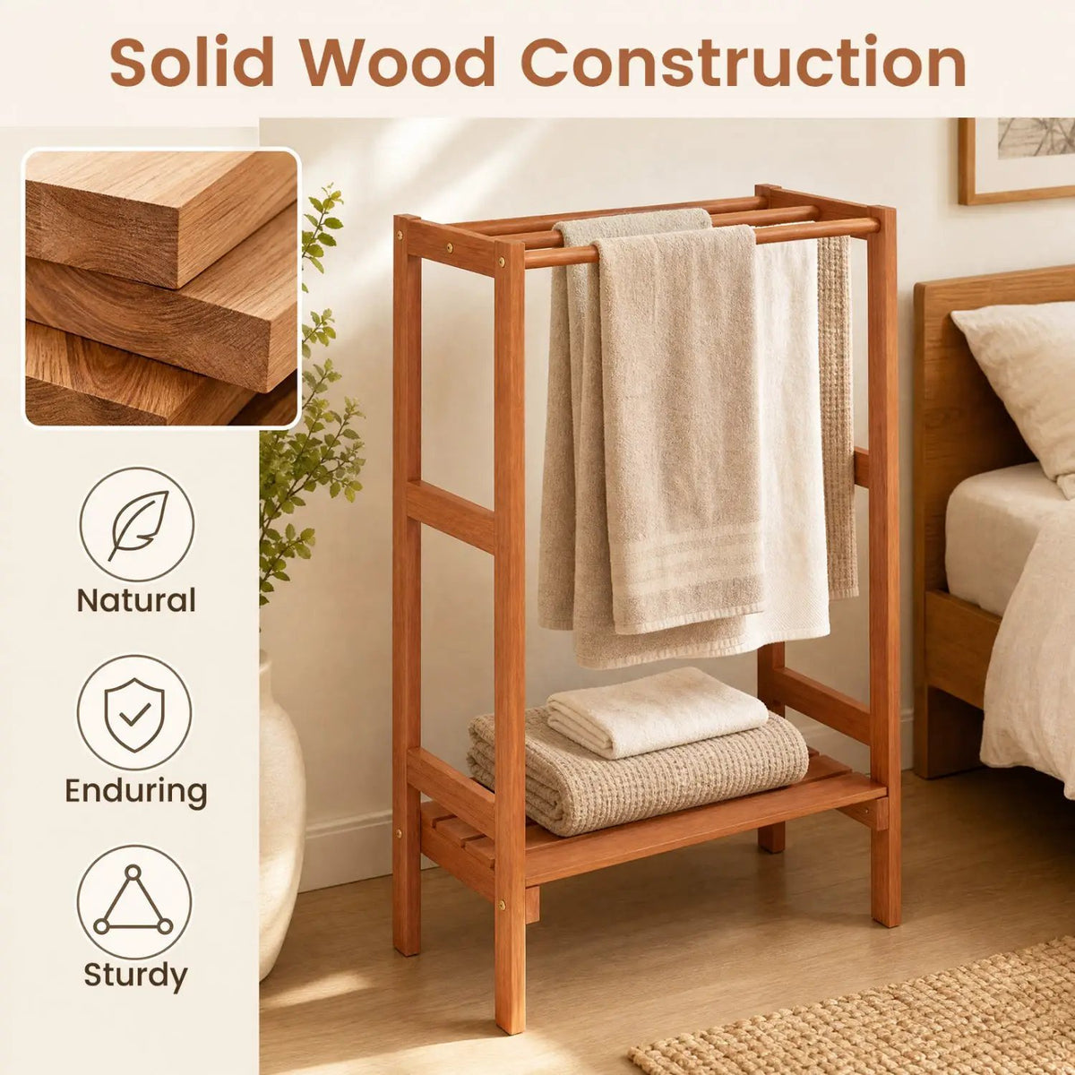 Freestanding Towel Rack with 3 Bars and Bottom Shelf by DirectDeals