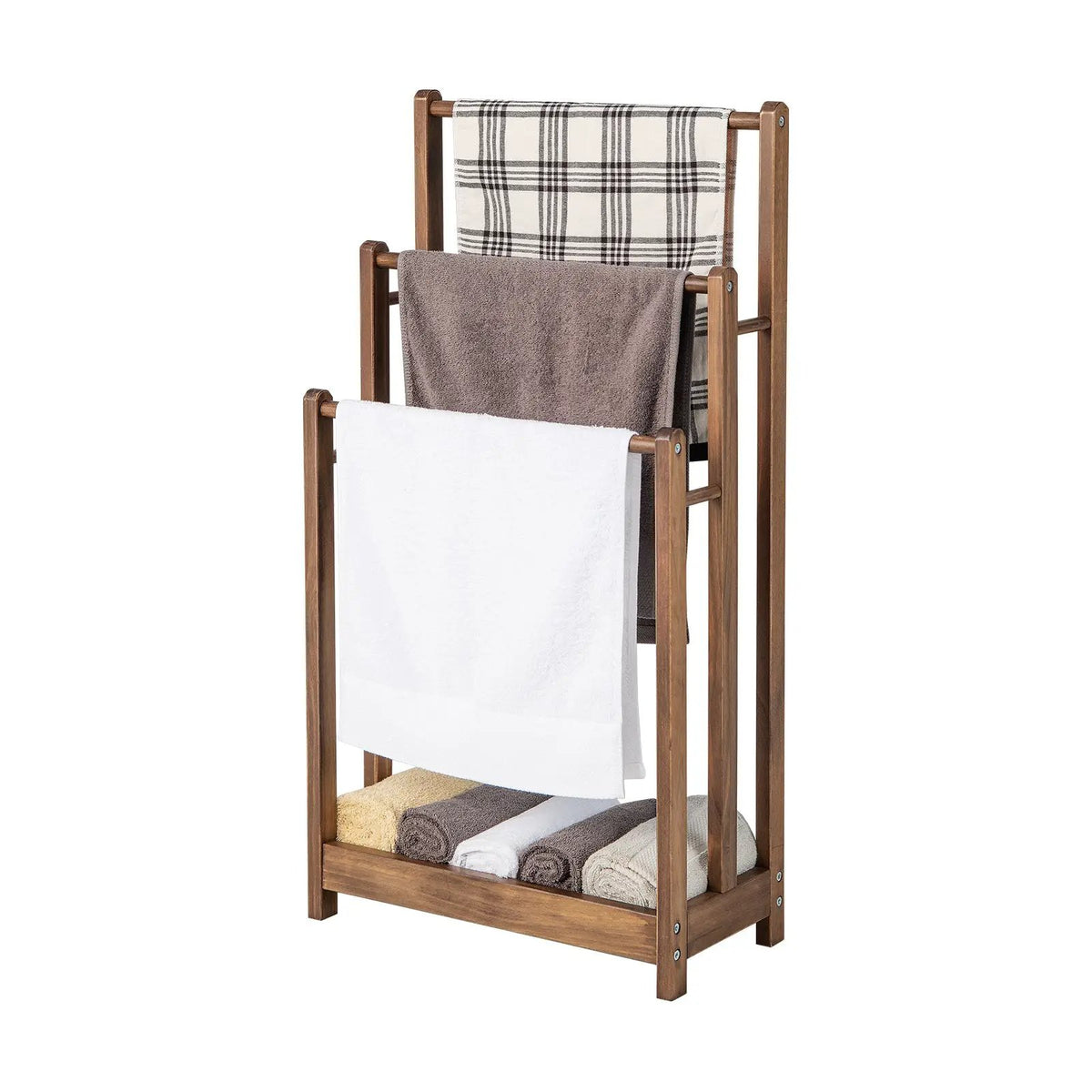 Freestanding Towel Rack 3-Bar Hand Towel Drying Stand with Bottom Storage Shelf by DirectDeals