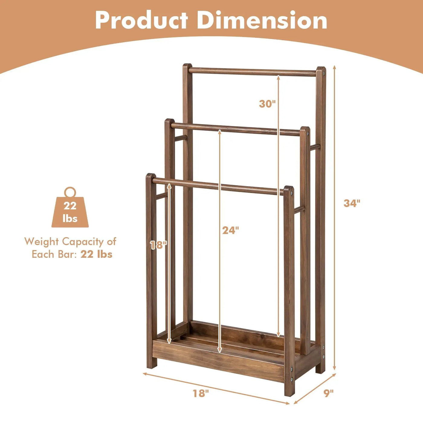 Freestanding Towel Rack 3-Bar Hand Towel Drying Stand with Bottom Storage Shelf by DirectDeals