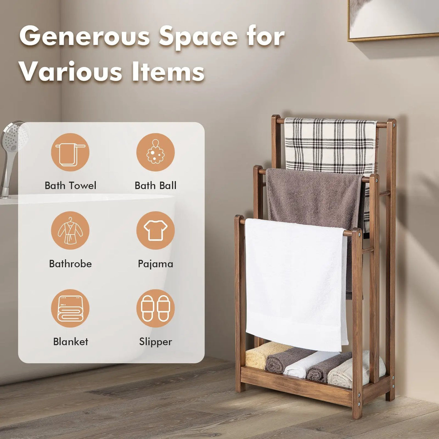 Freestanding Towel Rack 3-Bar Hand Towel Drying Stand with Bottom Storage Shelf by DirectDeals