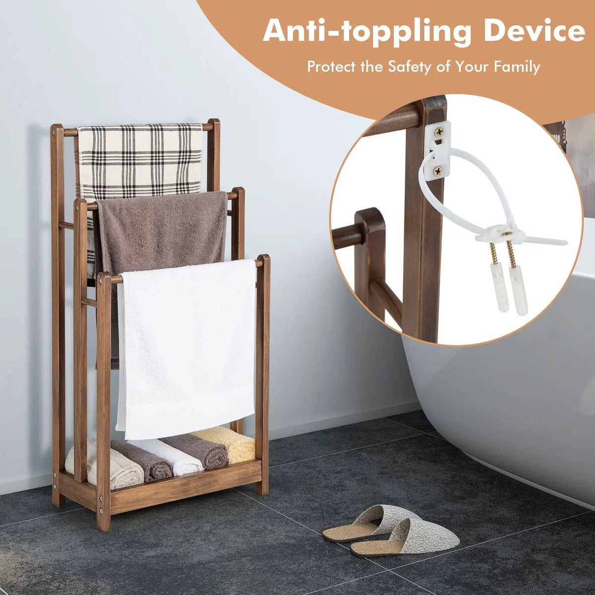 Freestanding Towel Rack 3-Bar Hand Towel Drying Stand with Bottom Storage Shelf by DirectDeals
