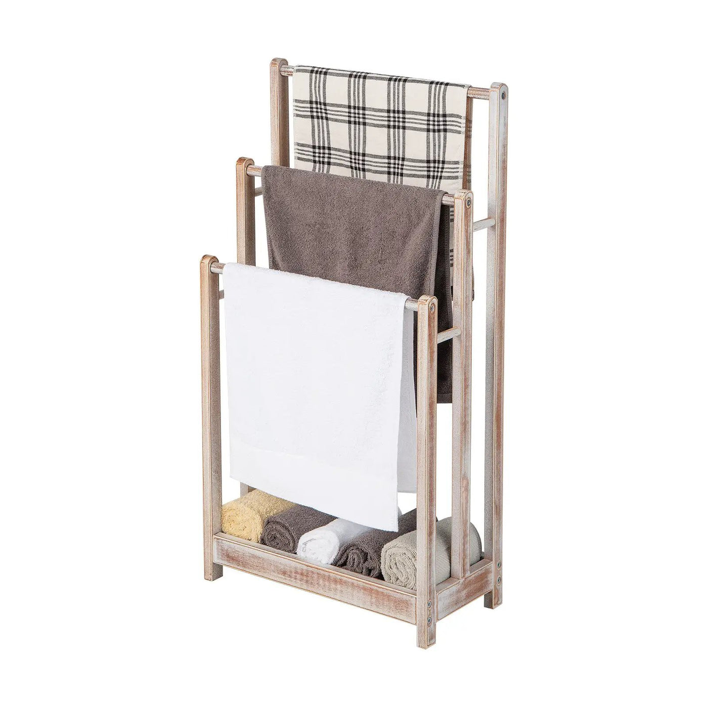 Freestanding Towel Rack 3-Bar Hand Towel Drying Stand with Bottom Storage Shelf by DirectDeals