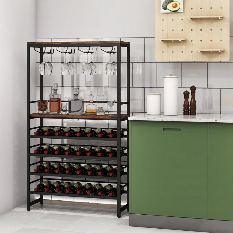 Freestanding Wine Bakers Rack with 4-Tier Wine Storage and 4 Rows of Stemware Racks by DirectDeals