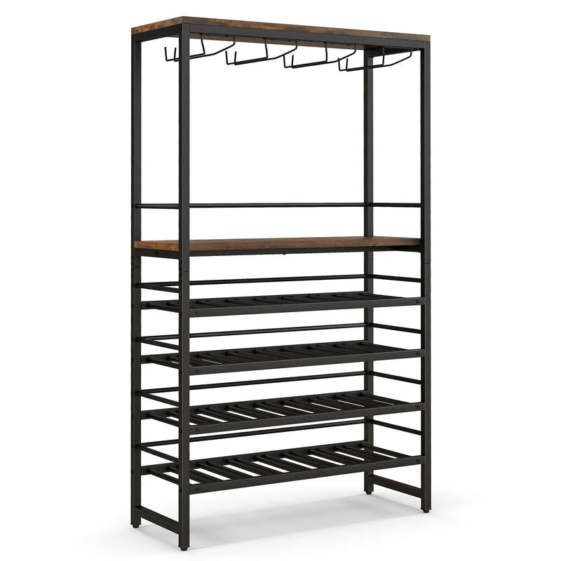 Freestanding Wine Bakers Rack with 4-Tier Wine Storage and 4 Rows of Stemware Racks by DirectDeals