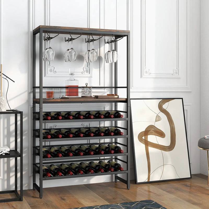 Freestanding Wine Bakers Rack with 4-Tier Wine Storage and 4 Rows of Stemware Racks by DirectDeals