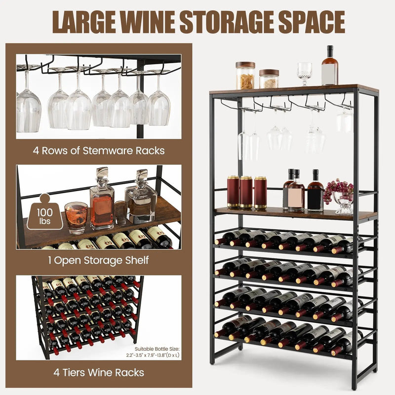 Freestanding Wine Bakers Rack with 4-Tier Wine Storage and 4 Rows of Stemware Racks by DirectDeals