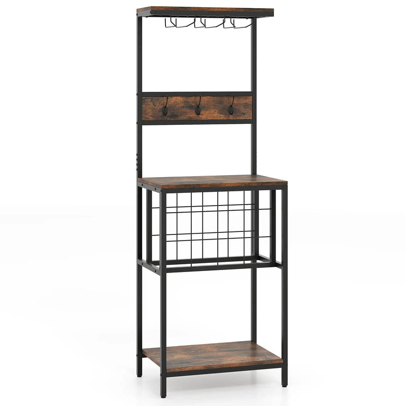 Freestanding Wine Rack Floor Wine Bar Cabinet with Glass Racks-Rustic Brown by DirectDeals