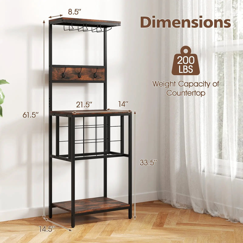 Freestanding Wine Rack Floor Wine Bar Cabinet with Glass Racks-Rustic Brown by DirectDeals