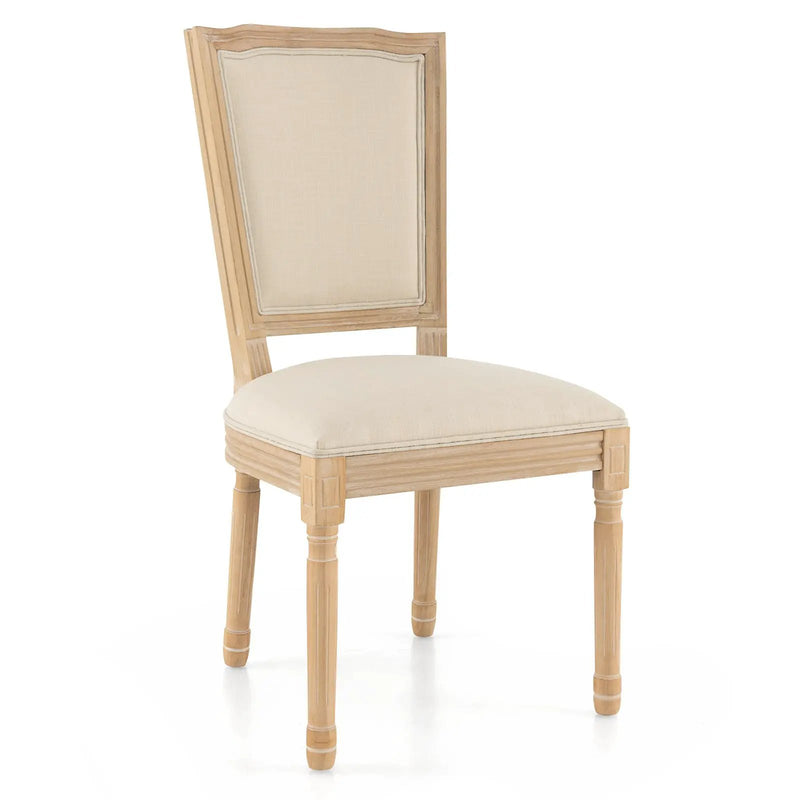 French Dining Chair Set of 2 with Rectangular Backrest and Solid Rubber Wood Frame-Beige by DirectDeals