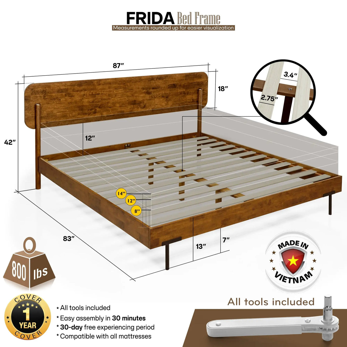 Frida Solid Wood Bed Frame by Megsu